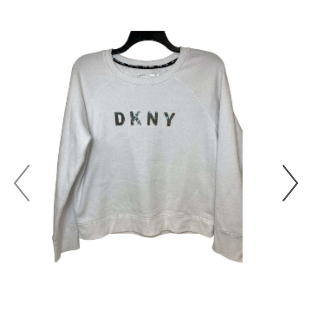 DKNY CREW FLEECE SPARKLE LOGO SWEATSHIRT WOMEN XL WHITE